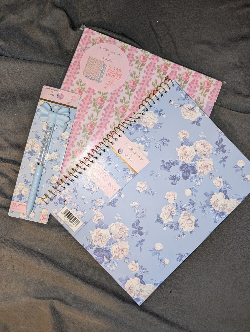 🆕 Love Shack Fancy x Target -Yoobi Notebook, Dividers & Blue Bow pen